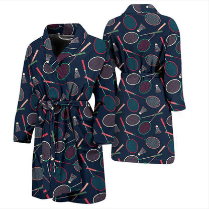 Badminton Pattern Print Design 03 Men Bathrobe-JORJUNE.COM