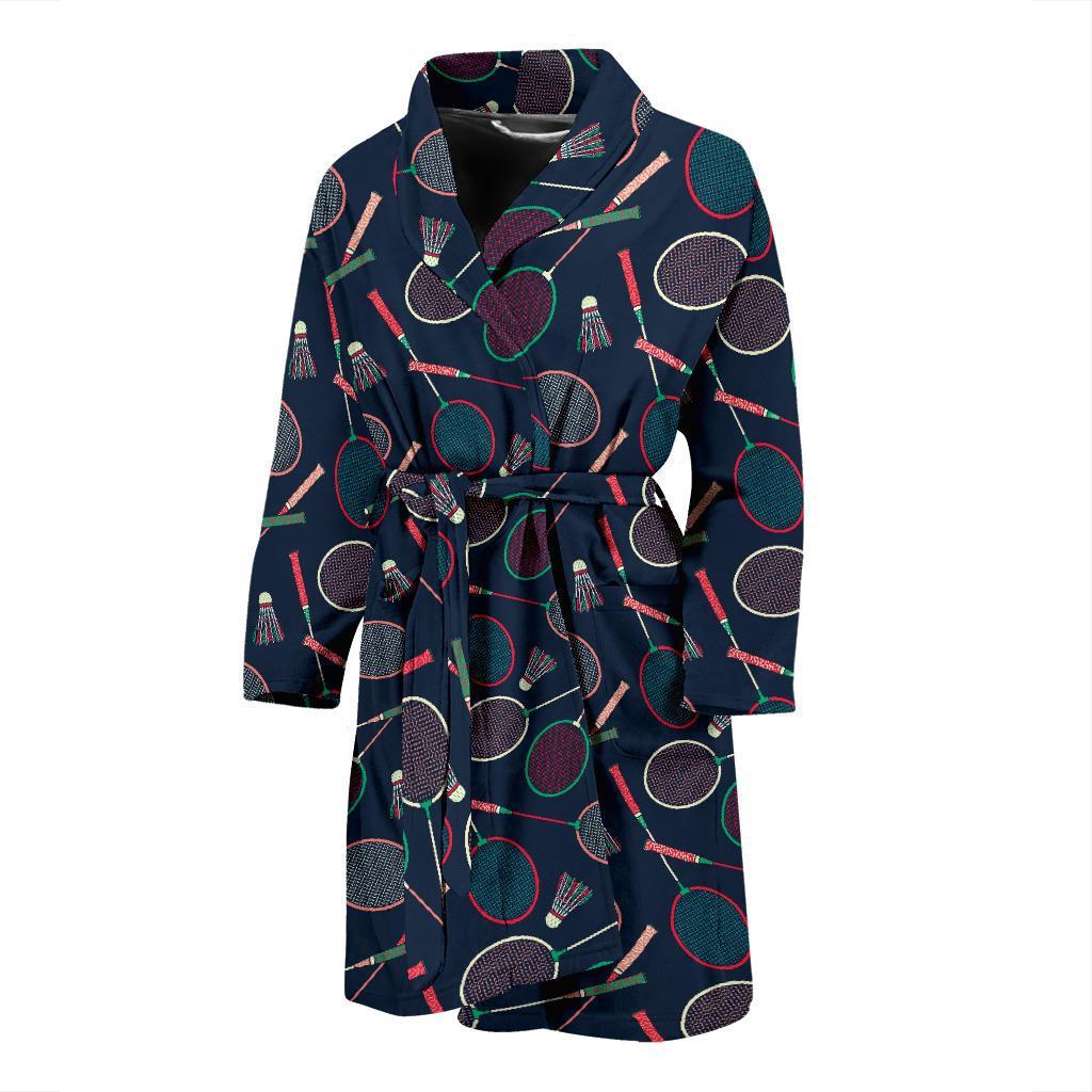 Badminton Pattern Print Design 03 Men Bathrobe-JORJUNE.COM