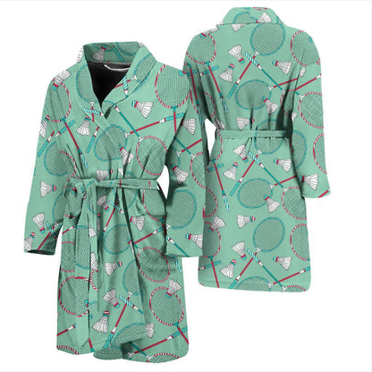 Badminton Pattern Print Design 05 Men Bathrobe-JORJUNE.COM