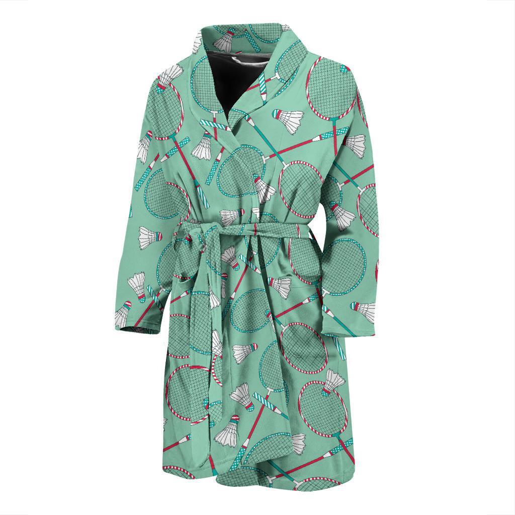 Badminton Pattern Print Design 05 Men Bathrobe-JORJUNE.COM