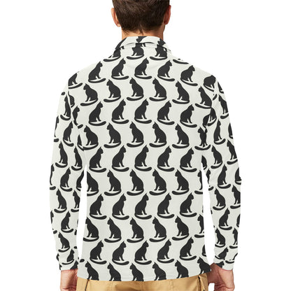 Black Cat Pattern Print Design 02 Long Sleeve Polo Shirt For Men's