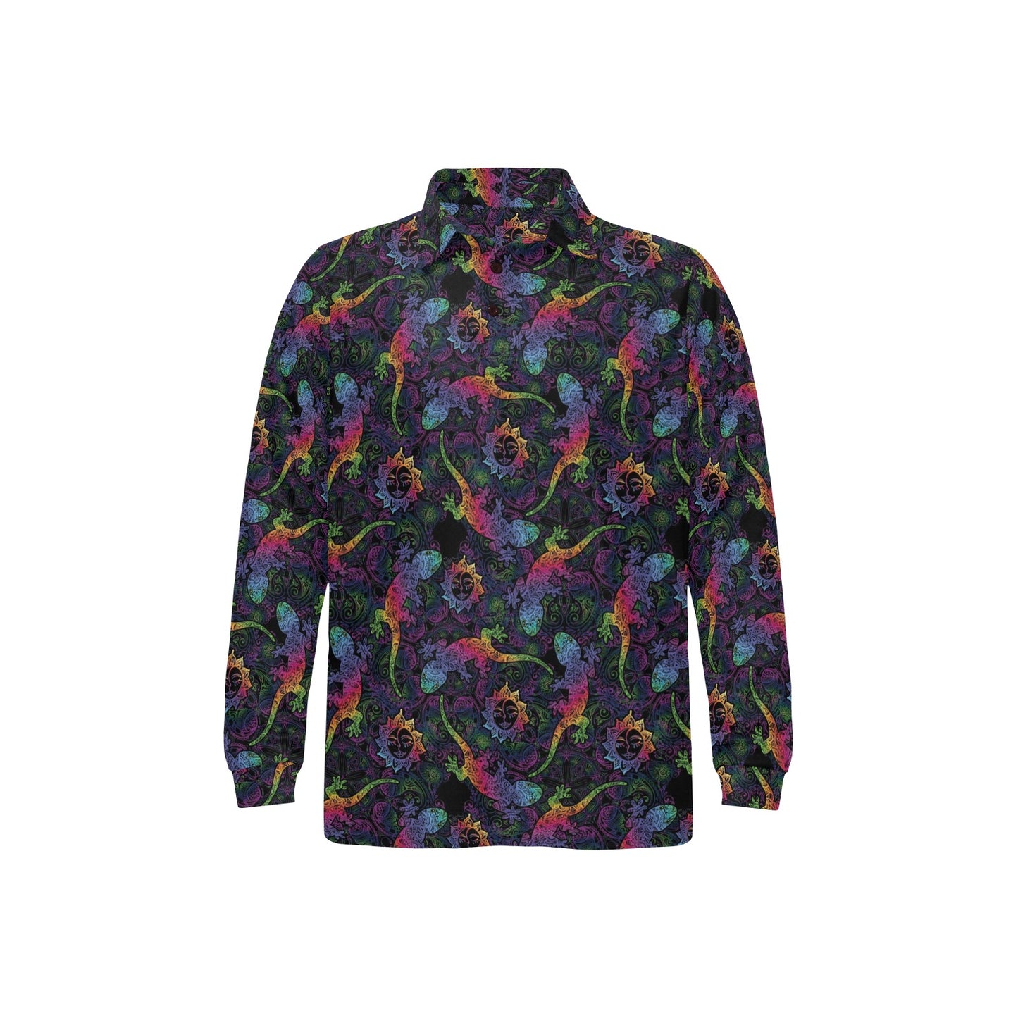 Gecko Rainbow Pattern Print Design 03 Long Sleeve Polo Shirt For Men's