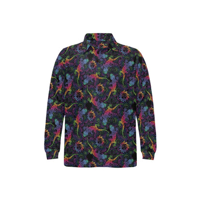 Gecko Rainbow Pattern Print Design 03 Long Sleeve Polo Shirt For Men's