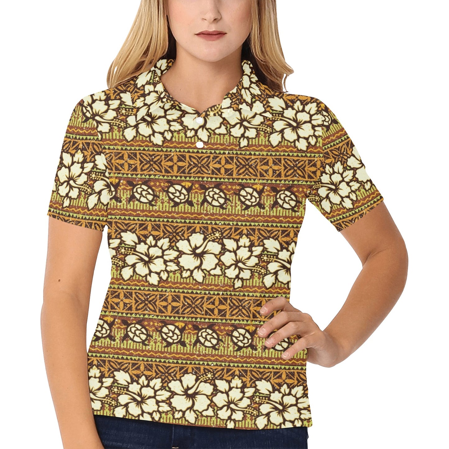 Hawaiian Themed Pattern Print Design H015 Women's Polo Shirt
