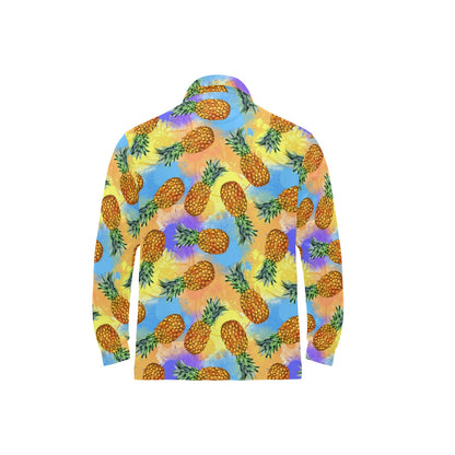 Pineapple Pattern Print Design PP09 Long Sleeve Polo Shirt For Men's