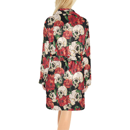 Skull Red Rose Women's Fleece Robe
