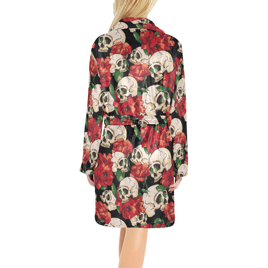 Skull Red Rose Women's Fleece Robe