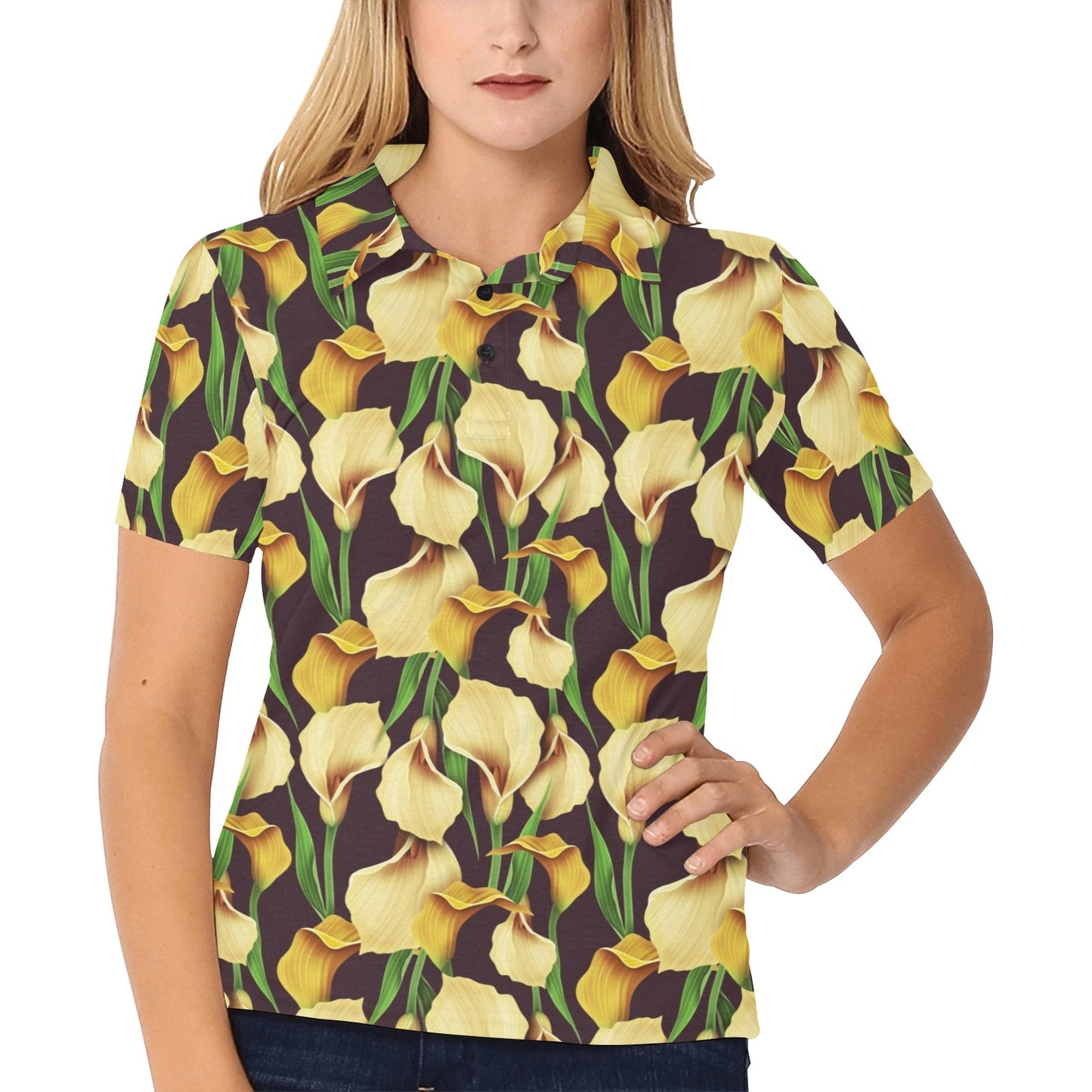 Lily Pattern Print Design LY013 Women's Polo Shirt