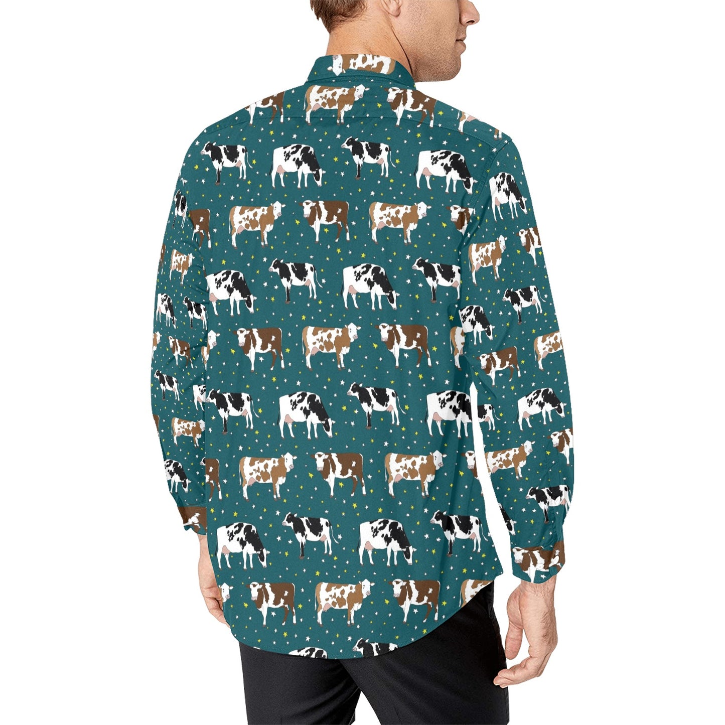 Cattle Print Design LKS404 Men's Long Sleeve Dress Shirt