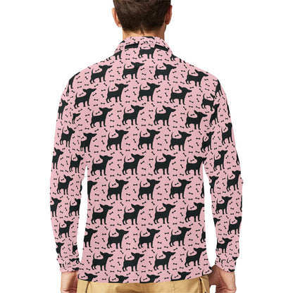Chihuahua Pink Print Pattern Long Sleeve Polo Shirt For Men's