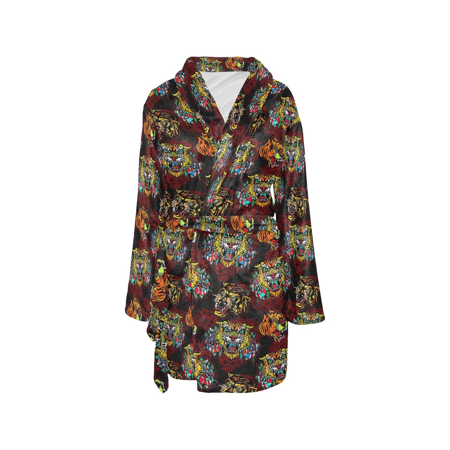 Tattoo Tiger Colorful Design Women's Fleece Robe
