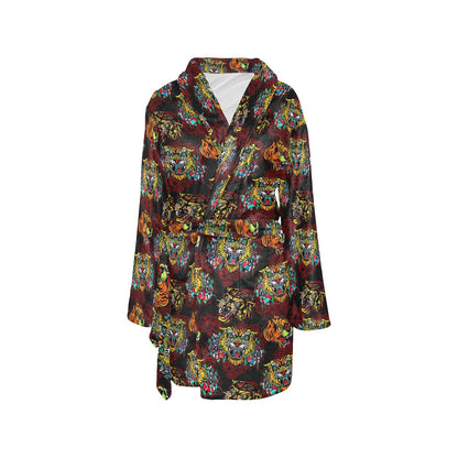 Tattoo Tiger Colorful Design Women's Fleece Robe