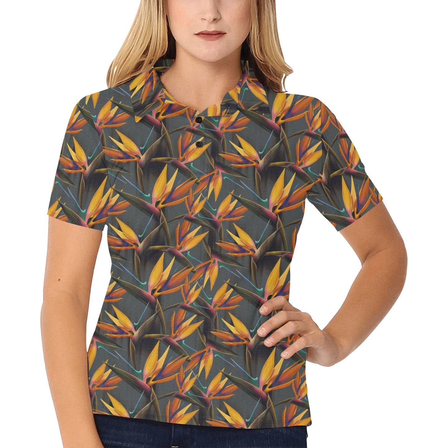 Bird Of Paradise Pattern Print Design 01 Women's Polo Shirt