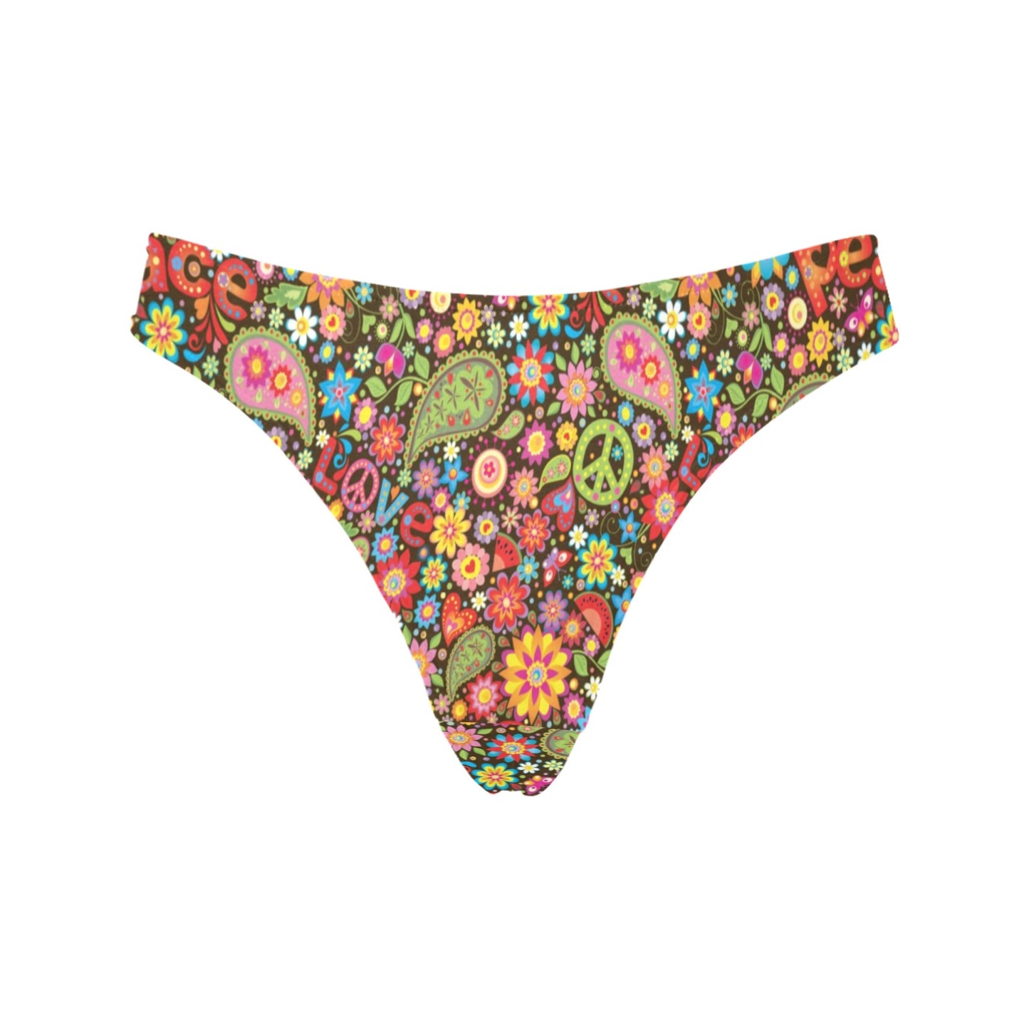 Flower Power Peace Paisley Themed Print Women's Thongs