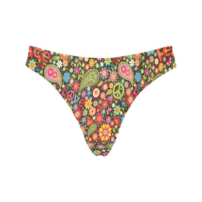 Flower Power Peace Paisley Themed Print Women's Thongs