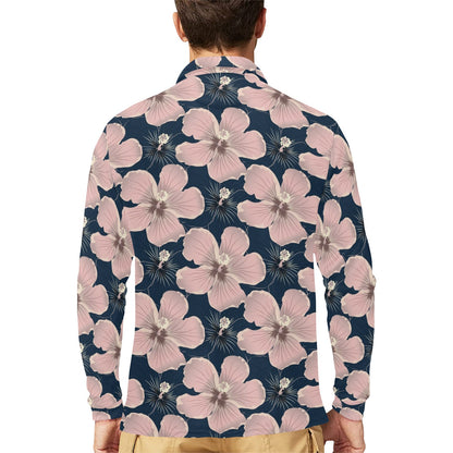 Plumeria Pattern Print Design PM018 Long Sleeve Polo Shirt For Men's
