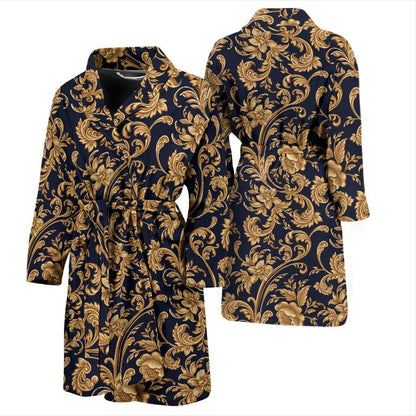 Baroque Golden Pattern Print Design 03 Men Bathrobe-JORJUNE.COM