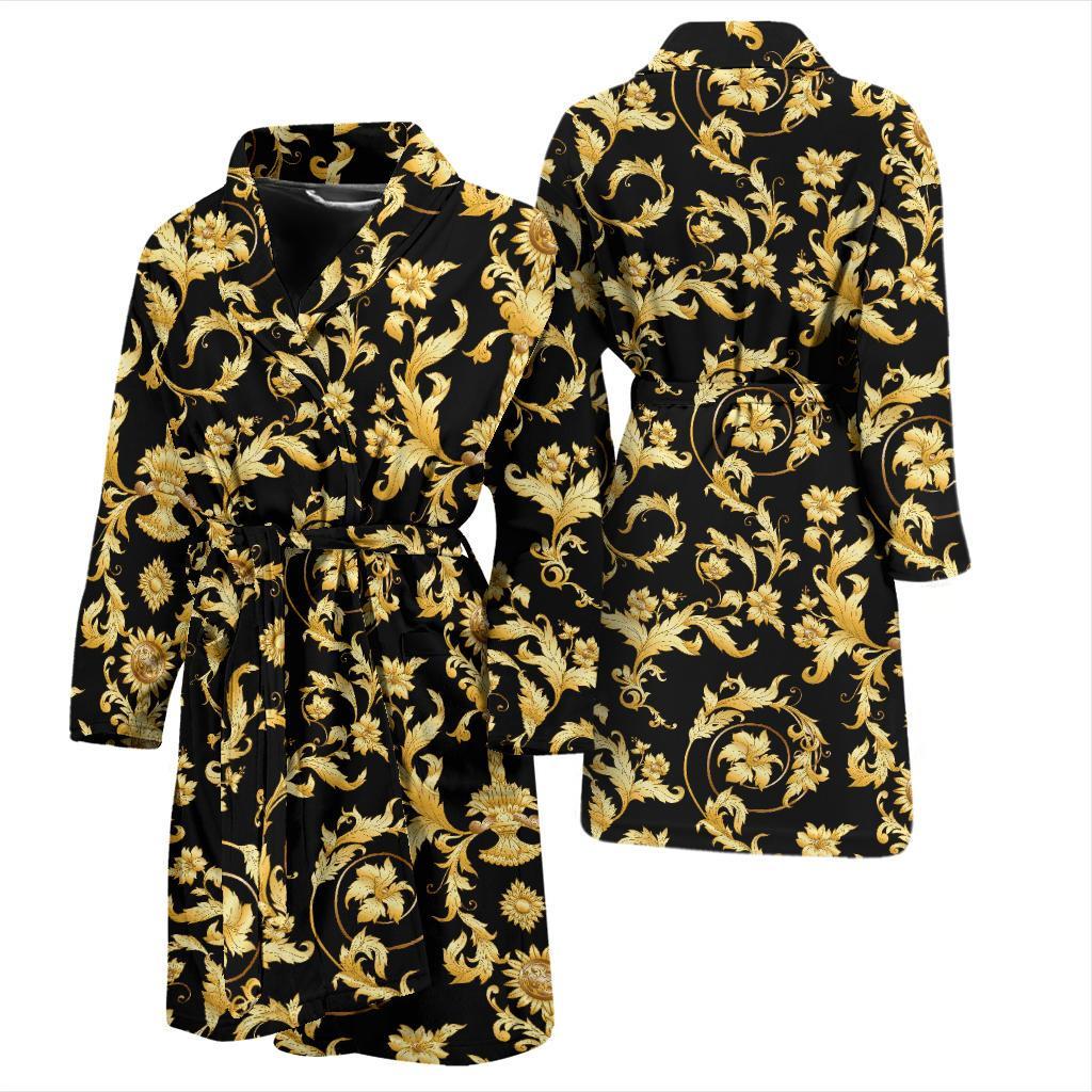 Baroque Golden Pattern Print Design 04 Men Bathrobe-JORJUNE.COM