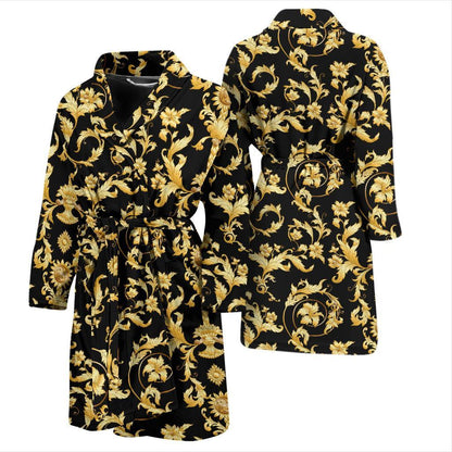 Baroque Golden Pattern Print Design 04 Men Bathrobe-JORJUNE.COM