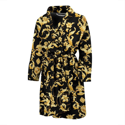 Baroque Golden Pattern Print Design 04 Men Bathrobe-JORJUNE.COM
