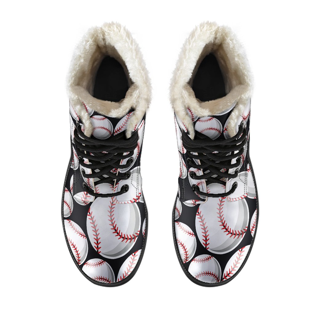 Baseball Black Background Faux Fur Leather Boots-JTAMIGO.COM