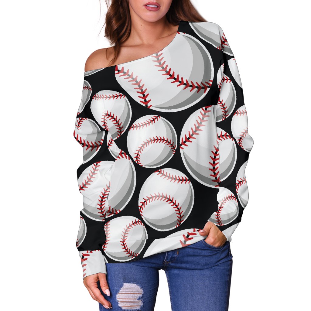 Baseball Black Background Off Shoulder Sweatshirt