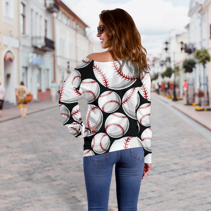 Baseball Black Background Off Shoulder Sweatshirt