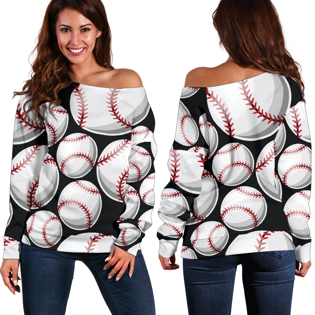 Baseball Black Background Off Shoulder Sweatshirt