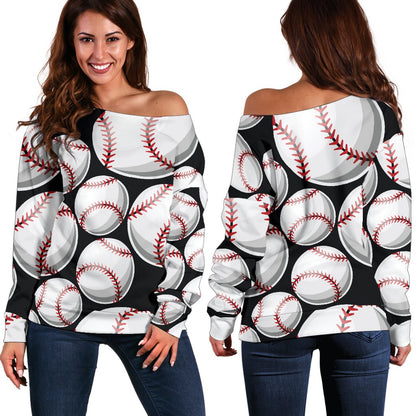 Baseball Black Background Off Shoulder Sweatshirt