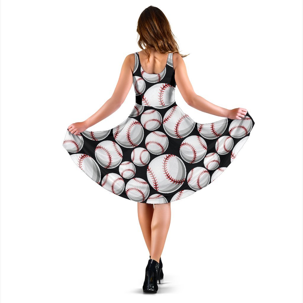 Baseball Black Background Sleeveless Dress