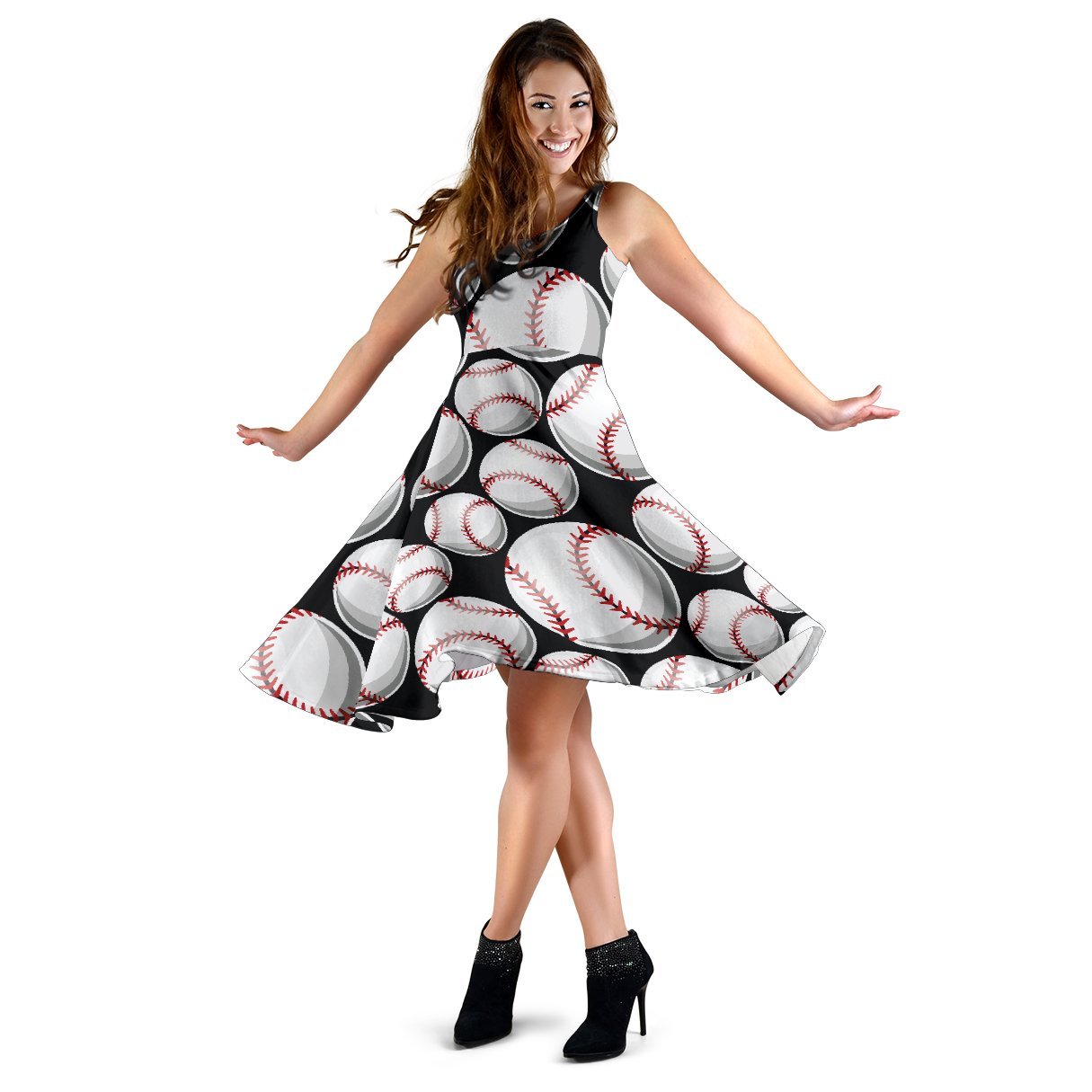 Baseball Black Background Sleeveless Dress
