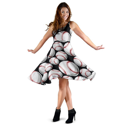 Baseball Black Background Sleeveless Dress