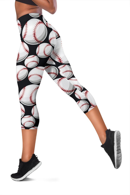 Baseball Black Background Women Capris