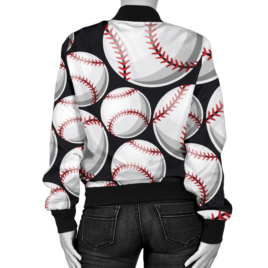 Baseball Black Background Women Casual Bomber Jacket