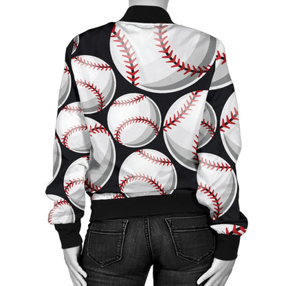Baseball Black Background Women Casual Bomber Jacket