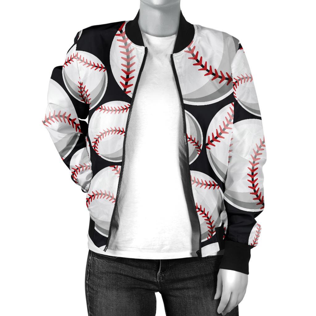 Baseball Black Background Women Casual Bomber Jacket