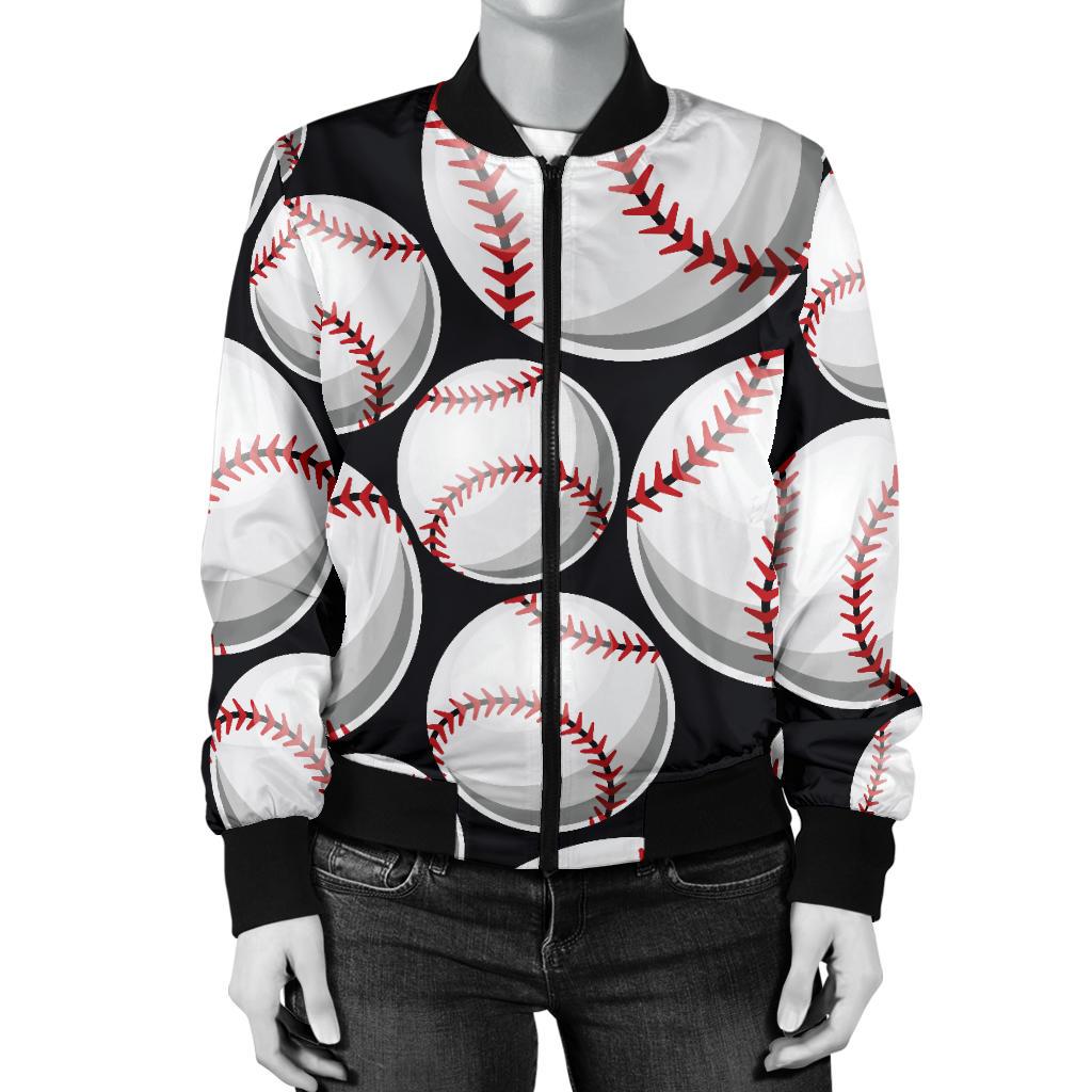 Baseball Black Background Women Casual Bomber Jacket