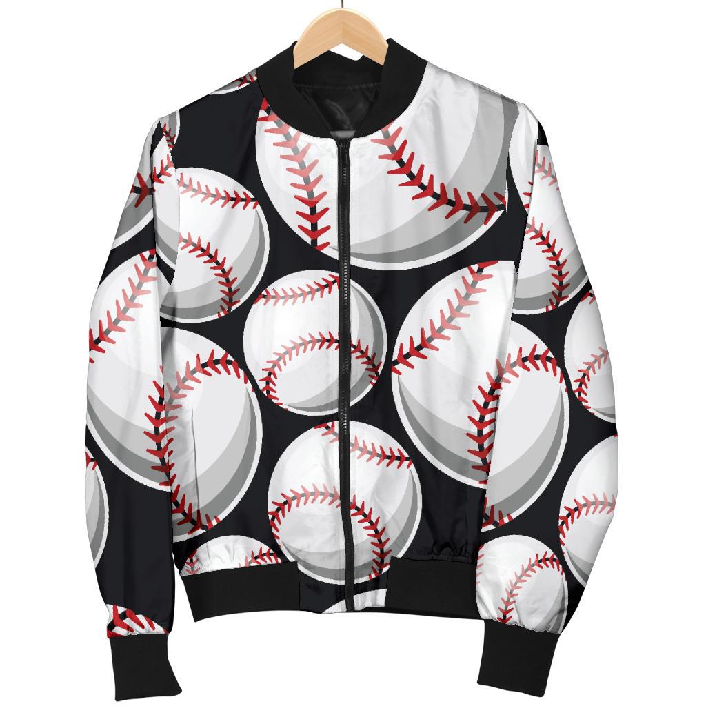 Baseball Black Background Women Casual Bomber Jacket
