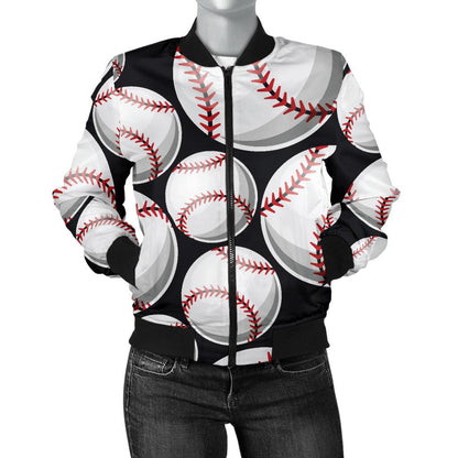 Baseball Black Background Women Casual Bomber Jacket