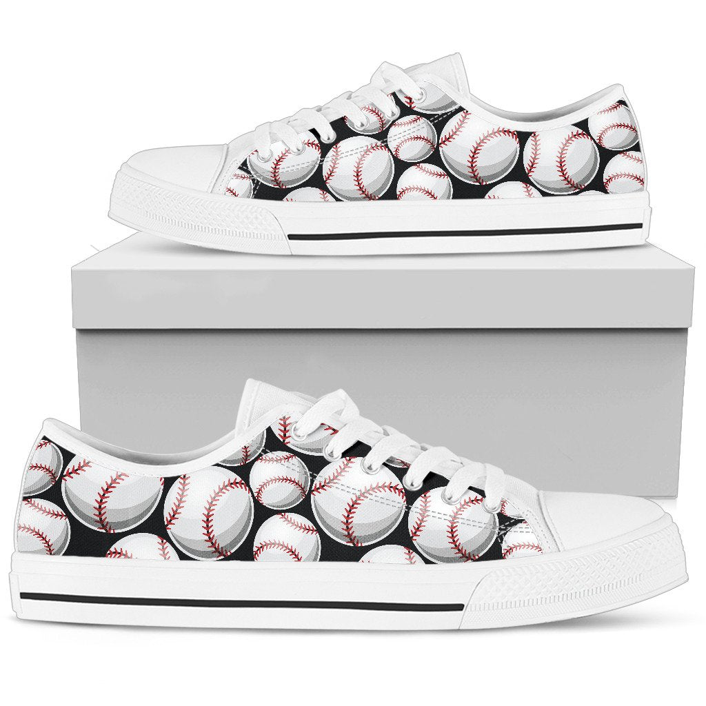 Baseball Black Background Women Low Top Shoes