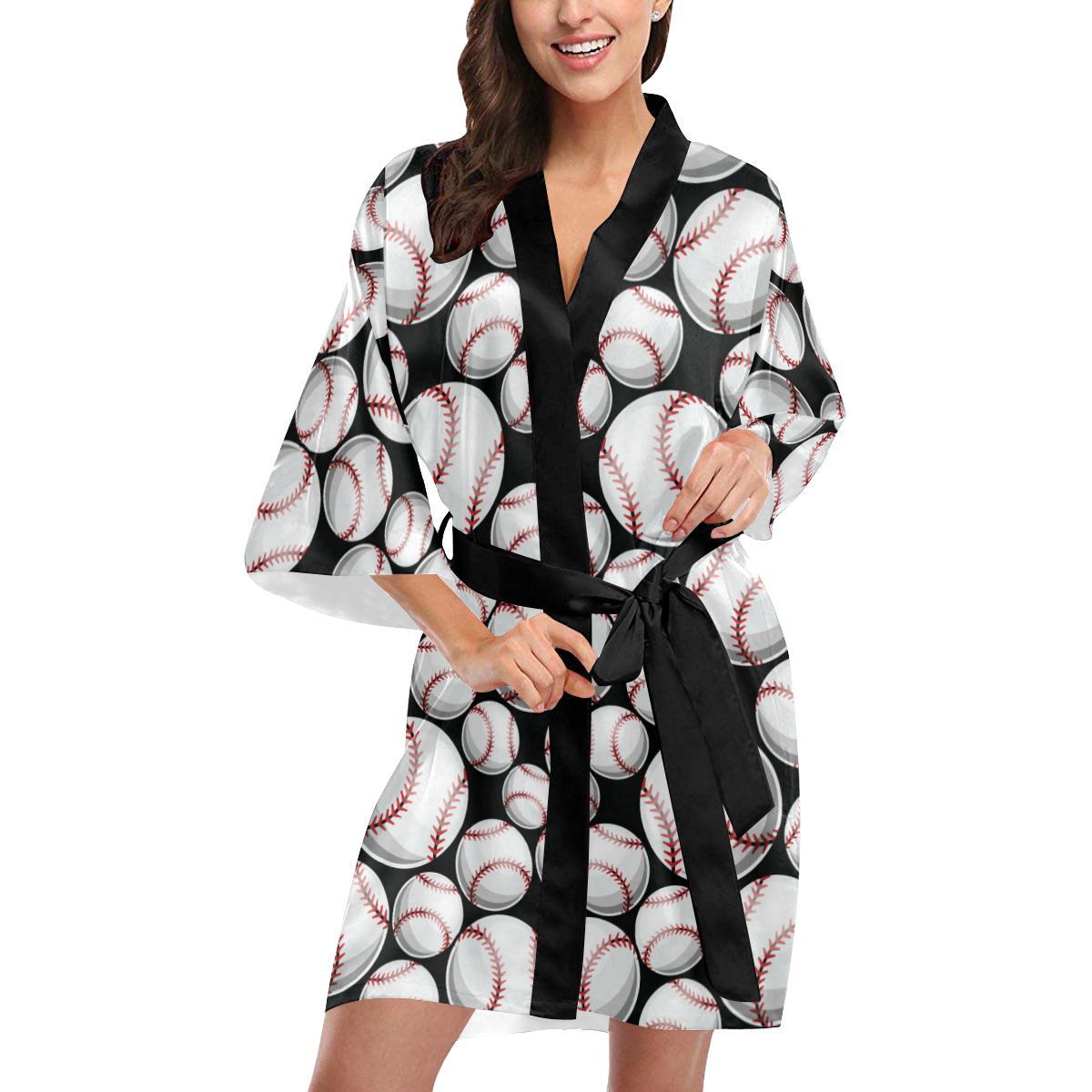 Baseball Black Background Women Short Kimono Robe
