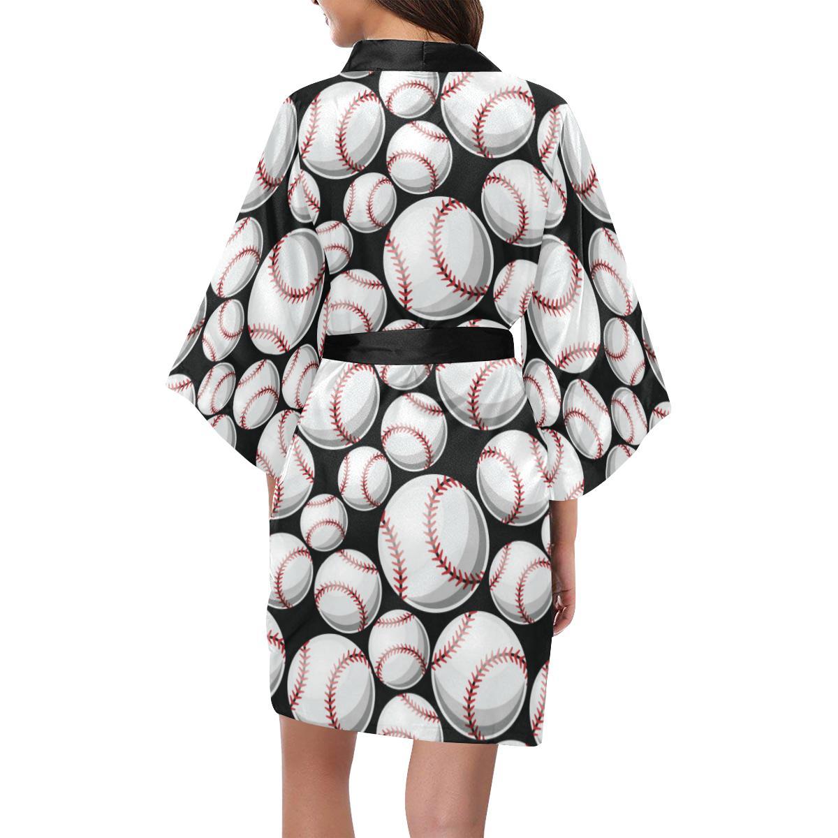 Baseball Black Background Women Short Kimono Robe