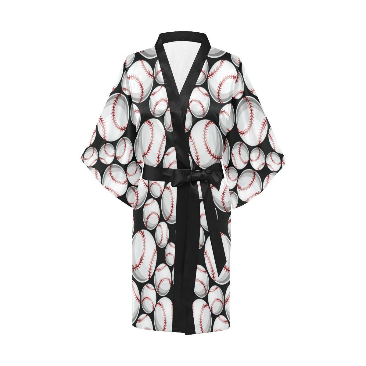 Baseball Black Background Women Short Kimono Robe