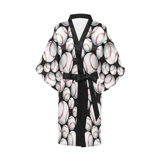 Baseball Black Background Women Short Kimono Robe