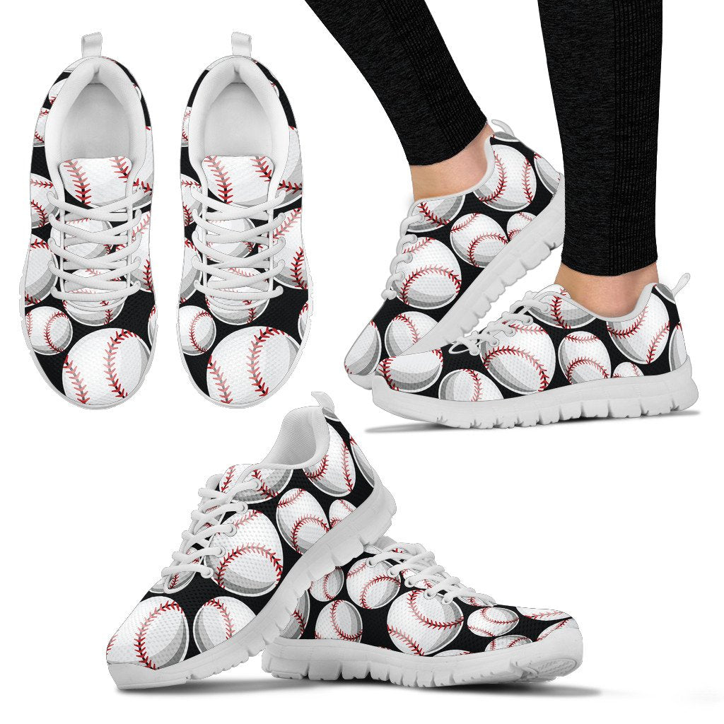 Baseball Black Background Women Sneakers Shoes