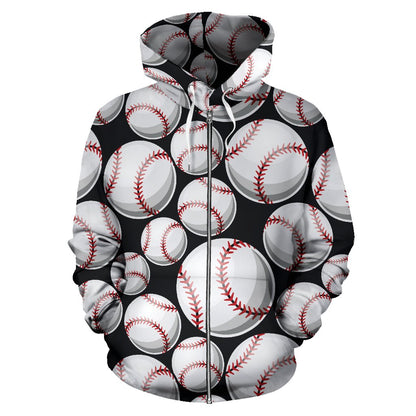 Baseball Black Background Zip Up Hoodie