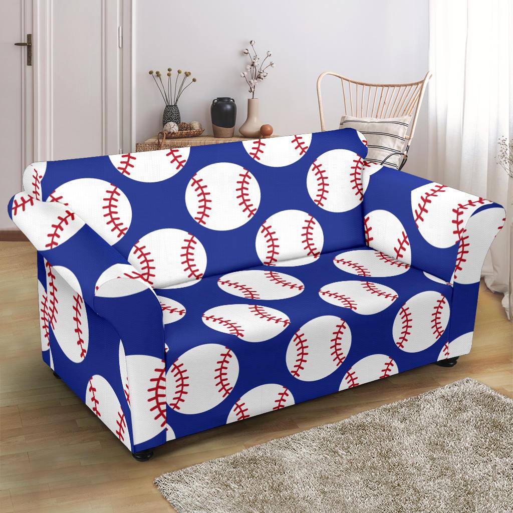 Baseball Blue Background Loveseat Slipcover-JTAMIGO.COM