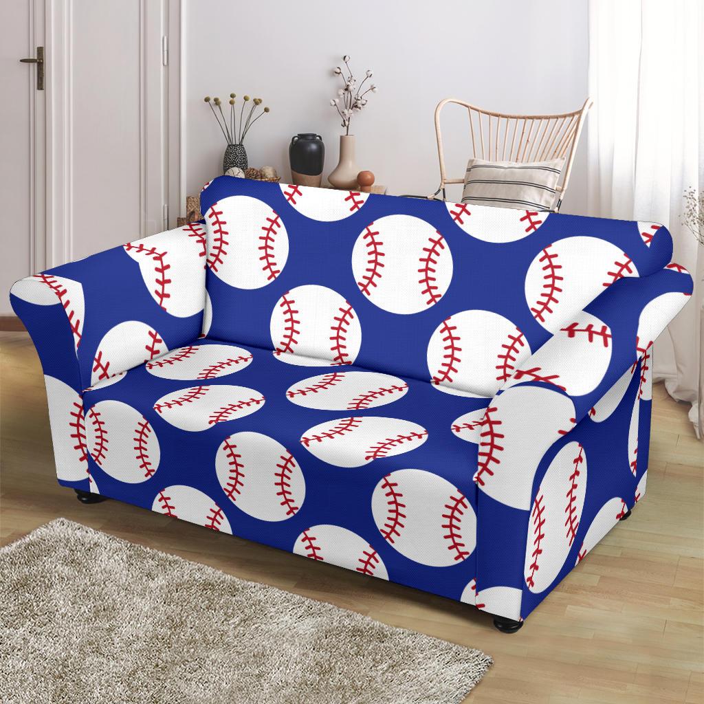 Baseball Blue Background Loveseat Slipcover-JTAMIGO.COM