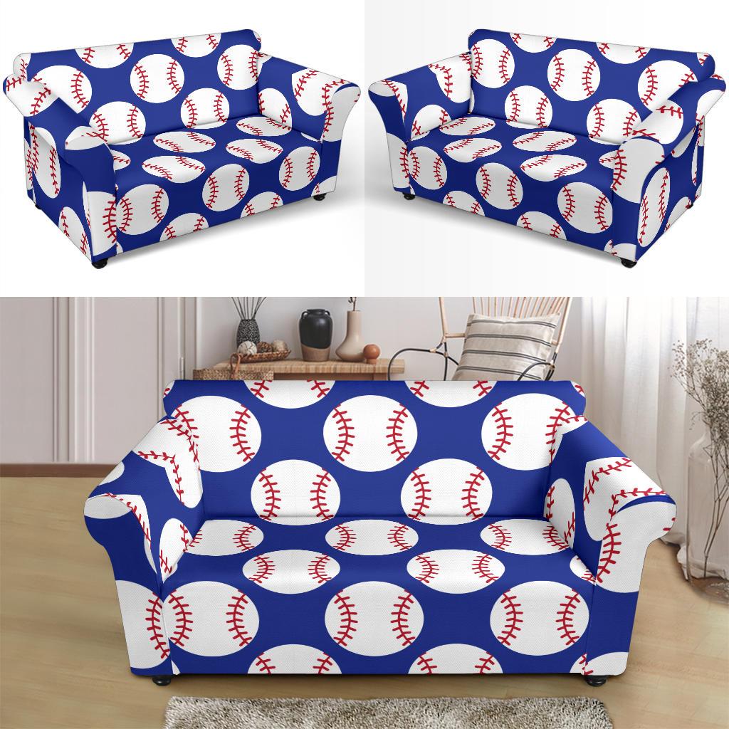 Baseball Blue Background Loveseat Slipcover-JTAMIGO.COM