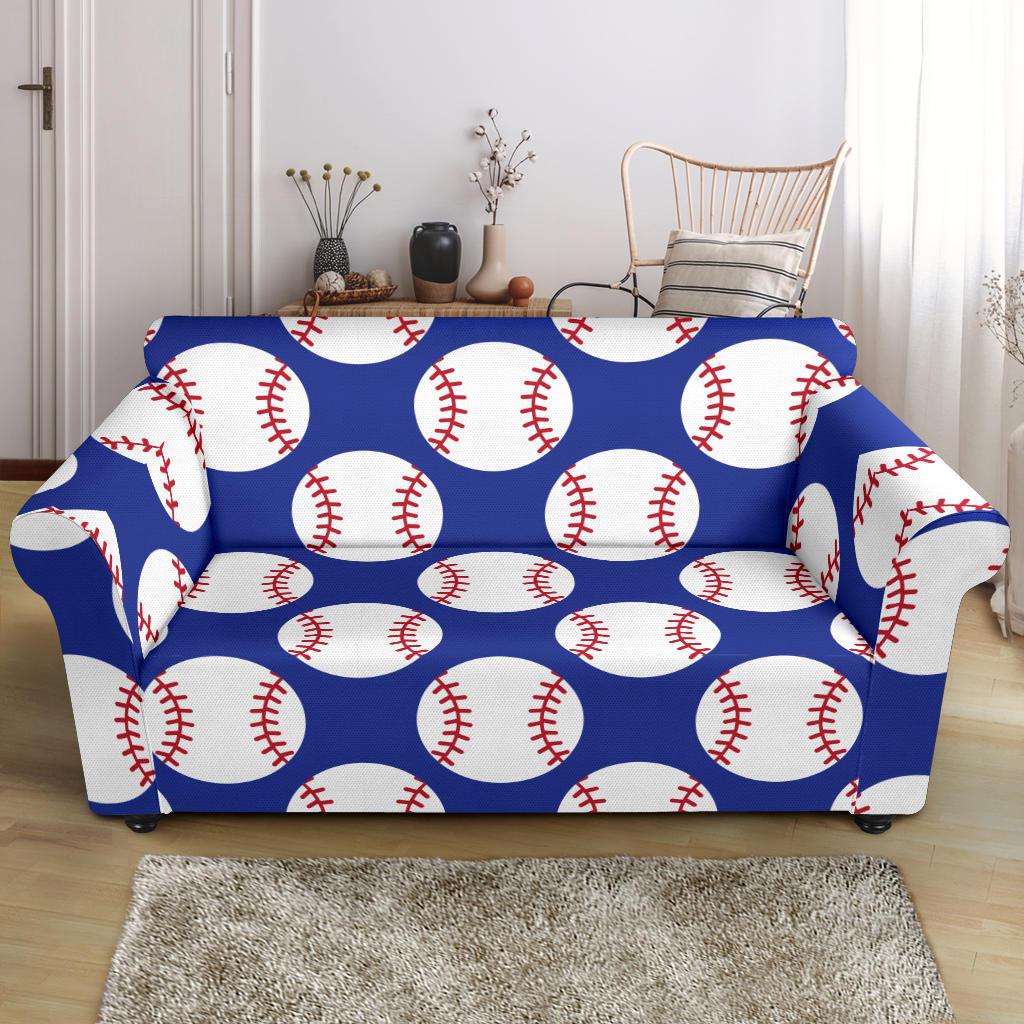 Baseball Blue Background Loveseat Slipcover-JTAMIGO.COM